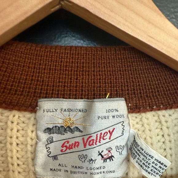 Sun Valley L vintage Cream and Brown Knit Women's Cardigan 100 percent wool EVC - Picture 6 of 12
